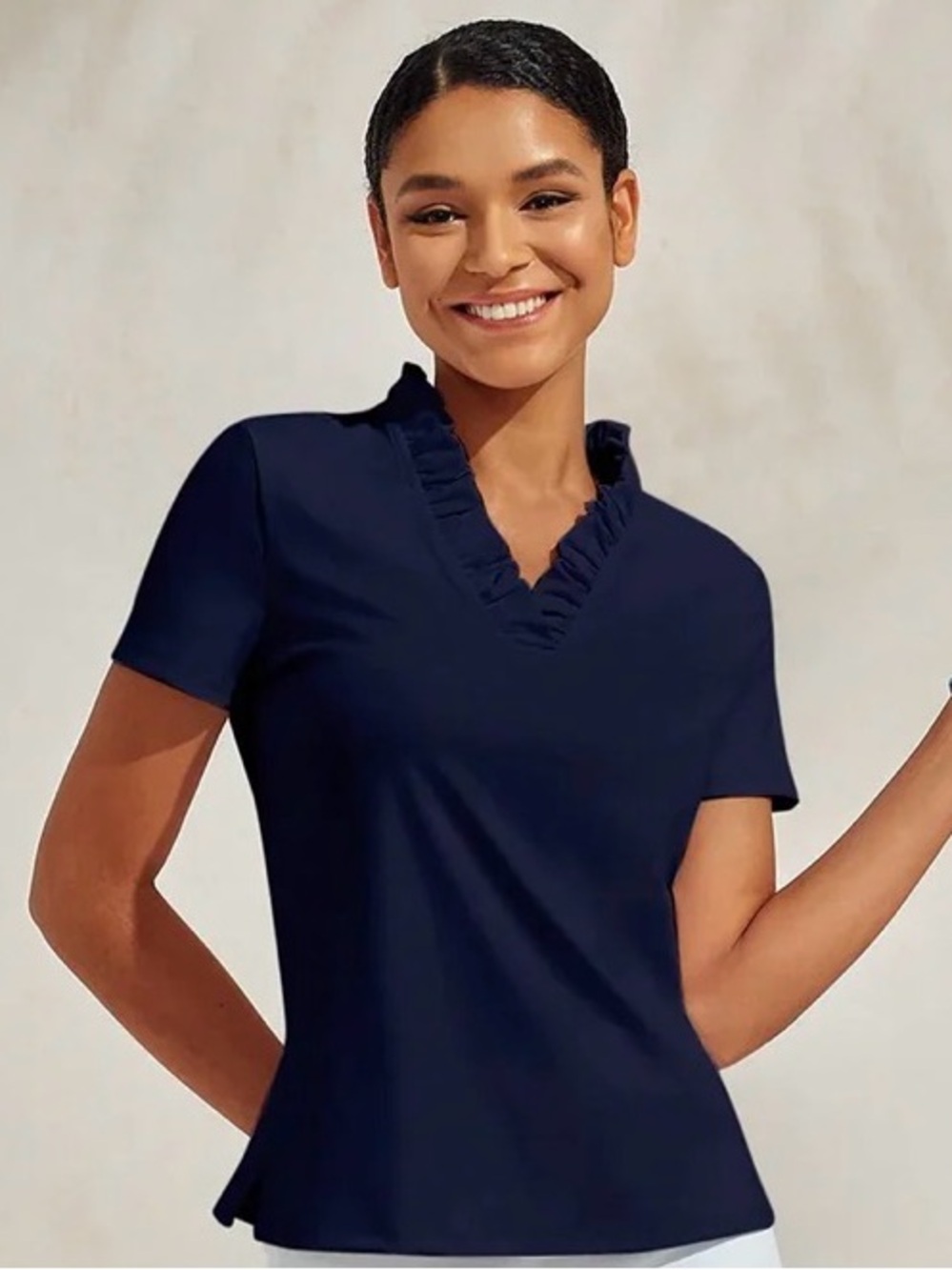 Ruffle V-Neck Performance Polo Top